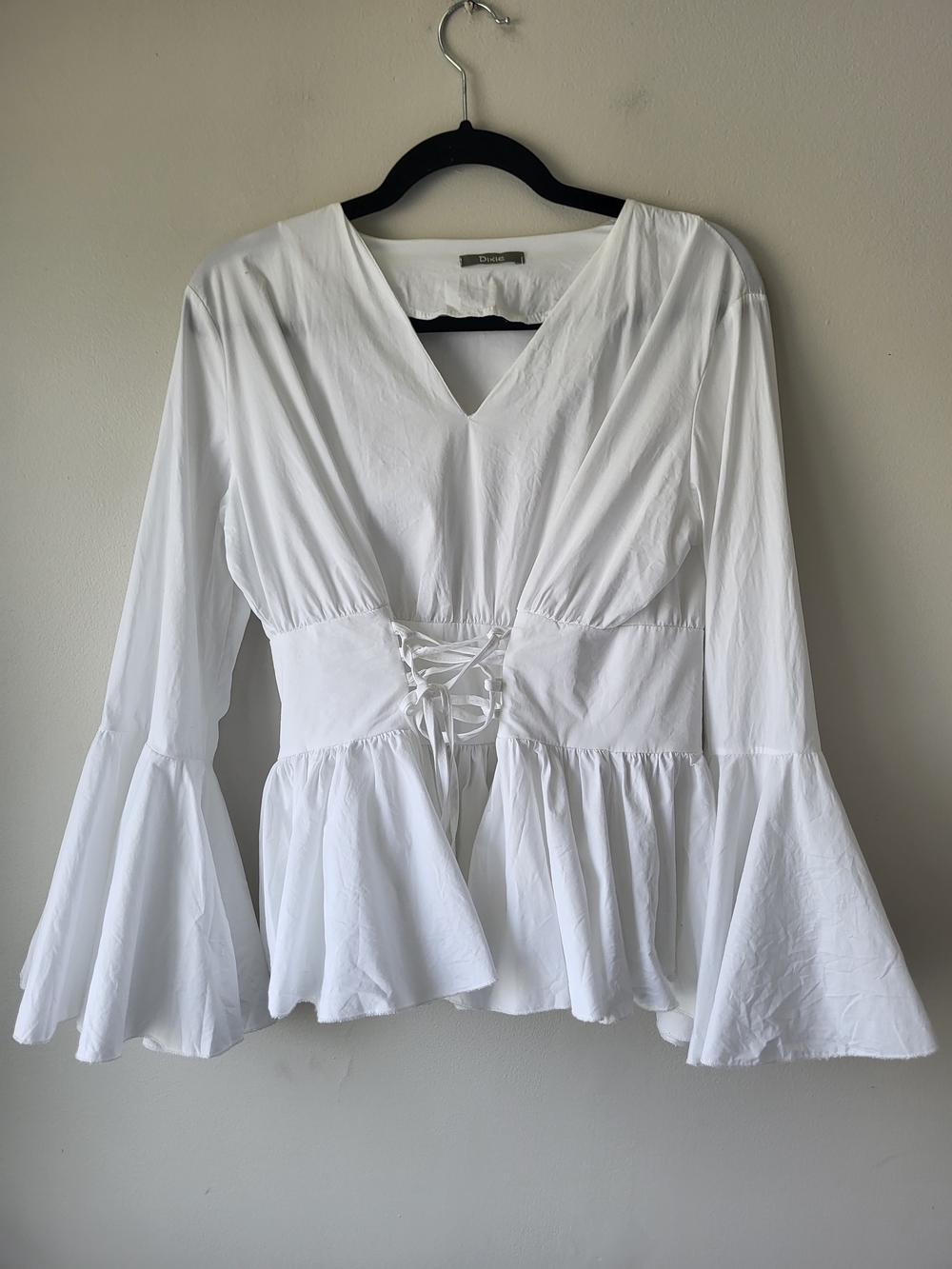 Dixie White Lace-Up Peplum V-Neck Fairy Festival Fairy Goth Bustier Blouse